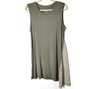 LOGO Layers Lori Goldstein Olive Green Asymmetrical Long Lace Hem Tunic Top L